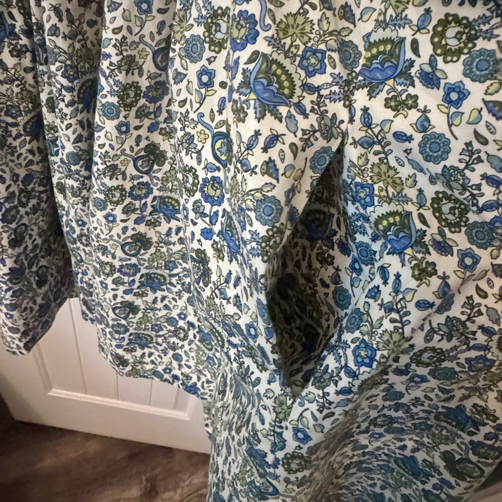 Anthropologie Blue and Cream Floral Shirtwaist Mini Dress - Picture 10 of 11